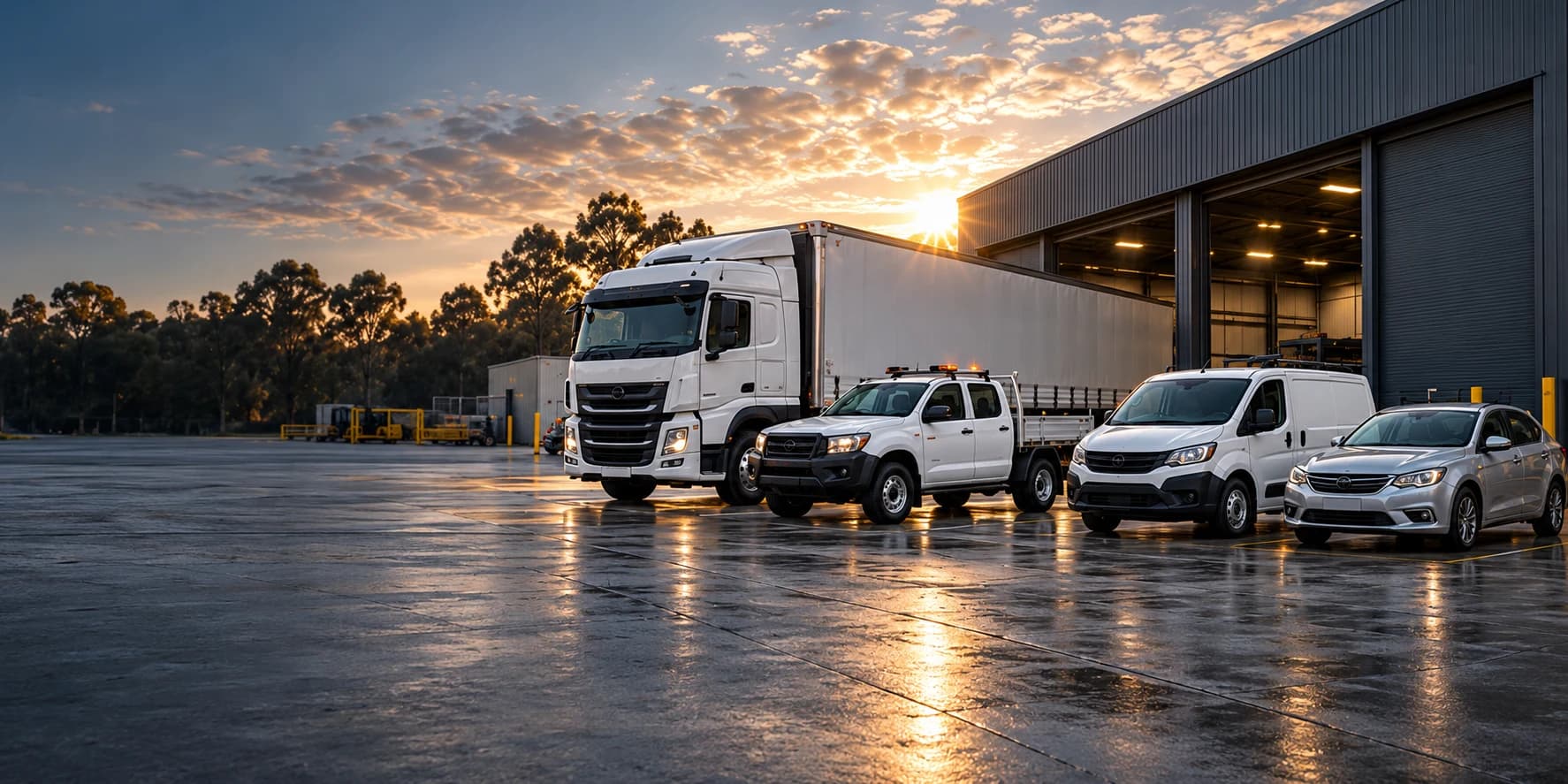 A mixed commercial fleet at a depot